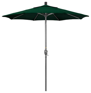 7.5' Gray Push-Button Tilt Crank Lift Aluminum Umbrella, Sunbrella, Forest Green