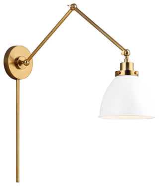 Wellfleet Double Arm Dome Task Sconce, Matte White and Burnished Brass