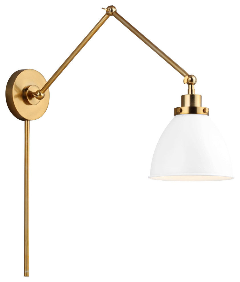 Wellfleet Double Arm Dome Task Sconce, Matte White and Burnished Brass