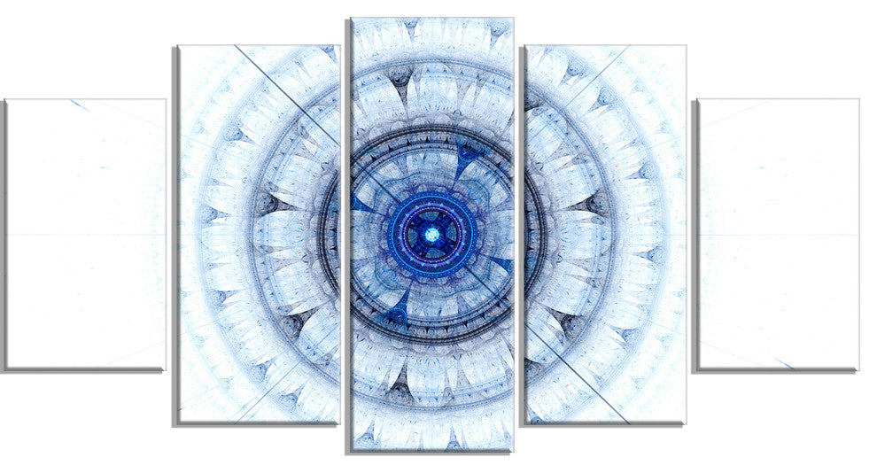 Cabalistic Blue Fractal Sphere, Contemporary Canvas Art Print, 60"x32", 5 Panels
