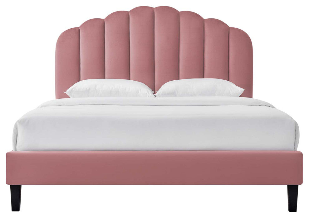 Platform Bed Frame, Queen Size, Pink, Velvet, Modern, Bedroom Guest Suite