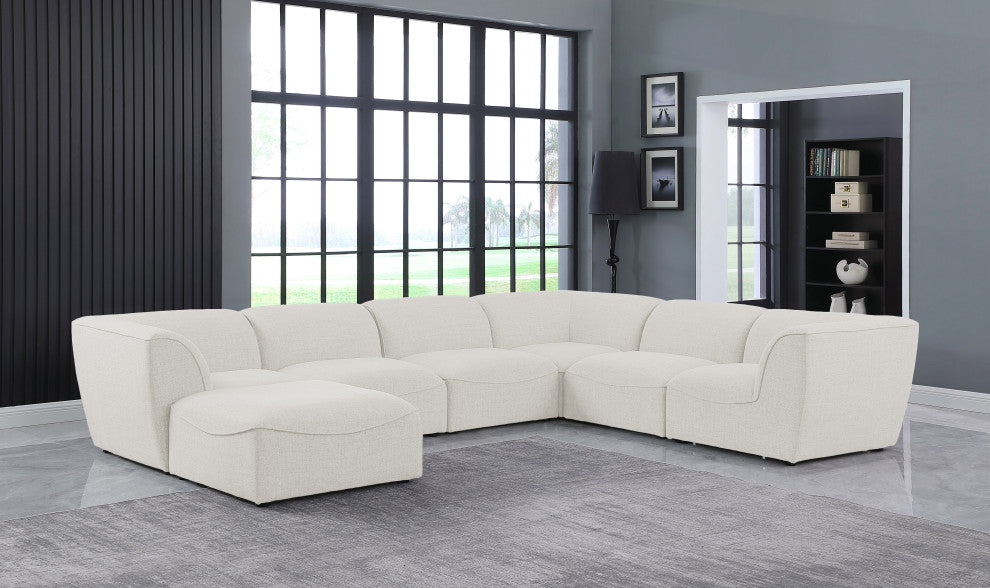 Miramar Linen Textured Fabric  7-Piece Modular U-Shaped Sectional, Cream