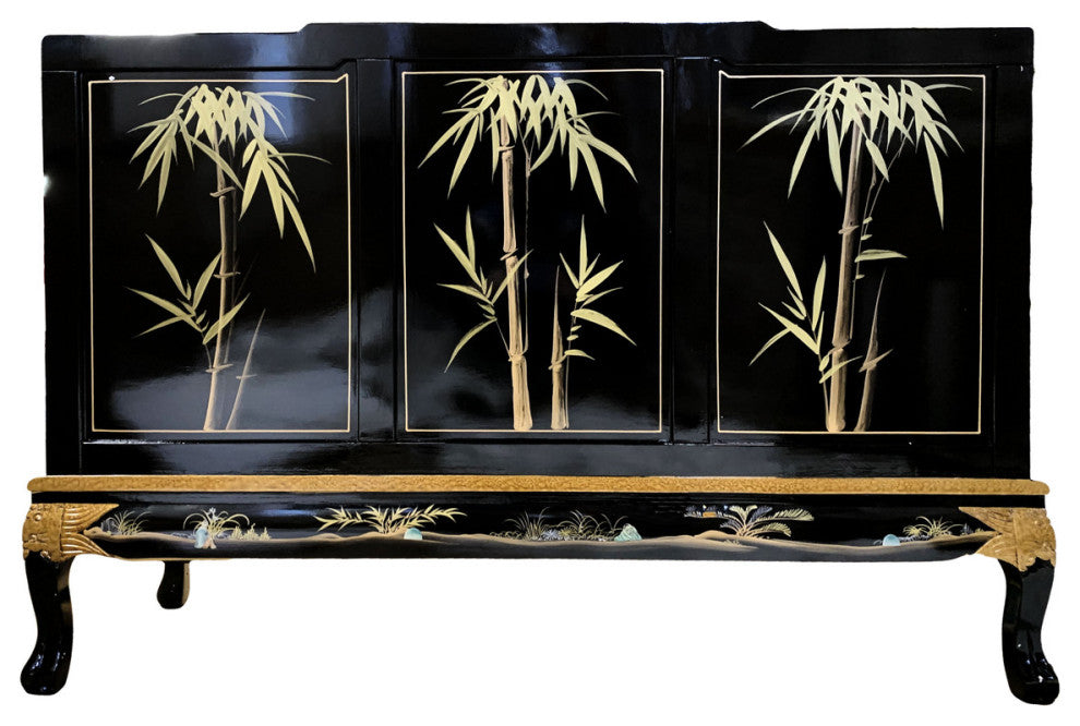 Asian Black Lacquer Dragon Leg Sofa With Silk Cushion