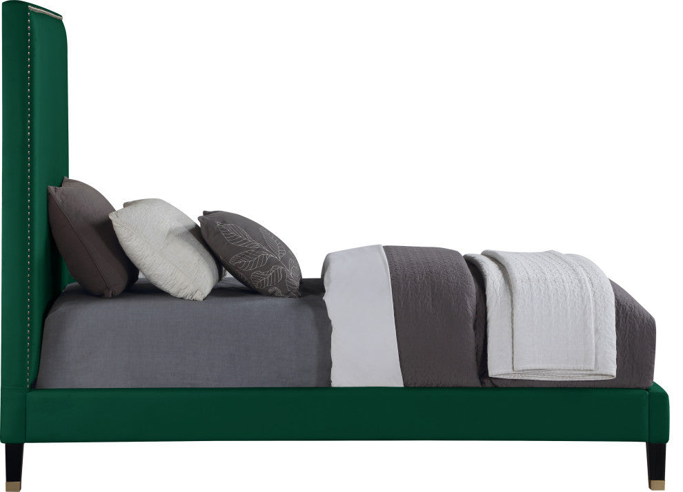 Harlie Velvet Upholstered Bed, Green, Twin