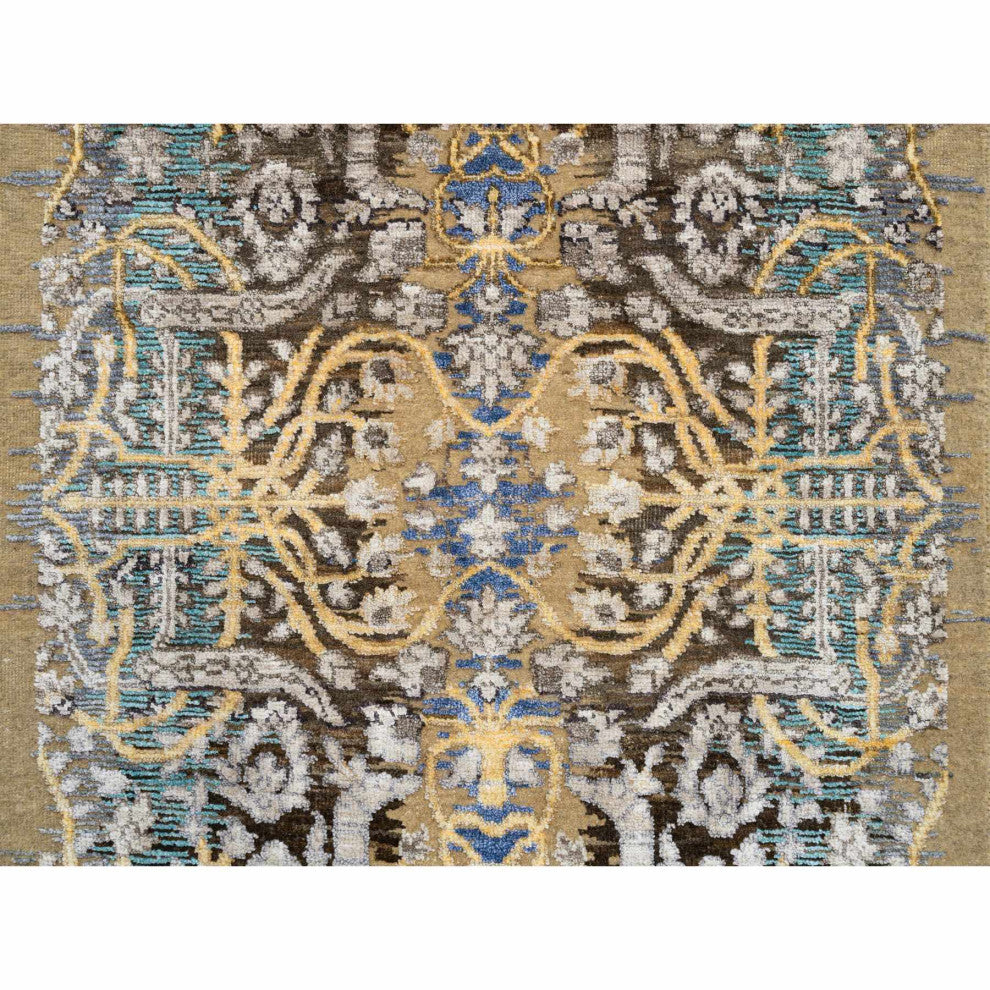 Tan/Brown Transitional Sarouk Silk With Wool Hand Knotted Runner Rug, 2'6"x12'1"