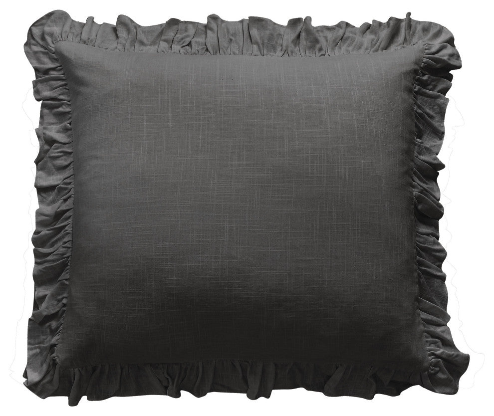 Lily Washed Linen Ruffled Euro Sham, 27"x27", Slate, 1 Piece