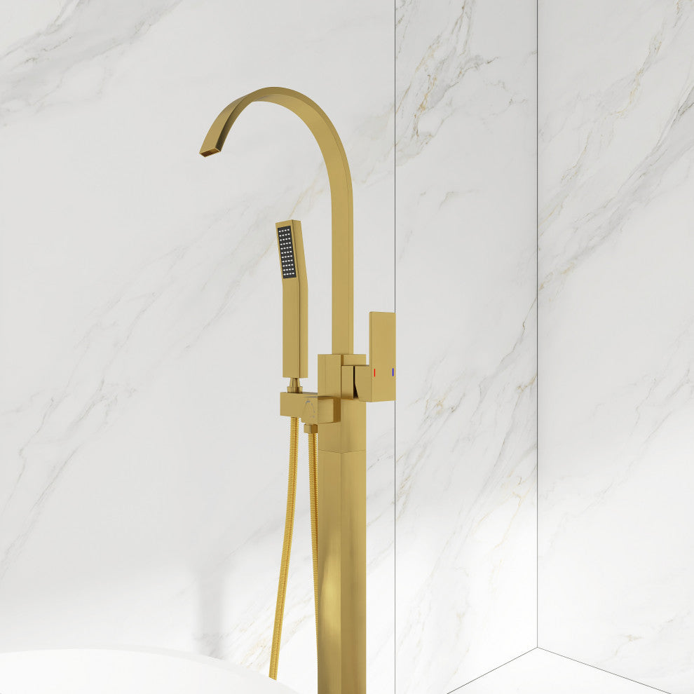 Single Handle Floor Mounted Clawfoot Tub Faucet, Gold