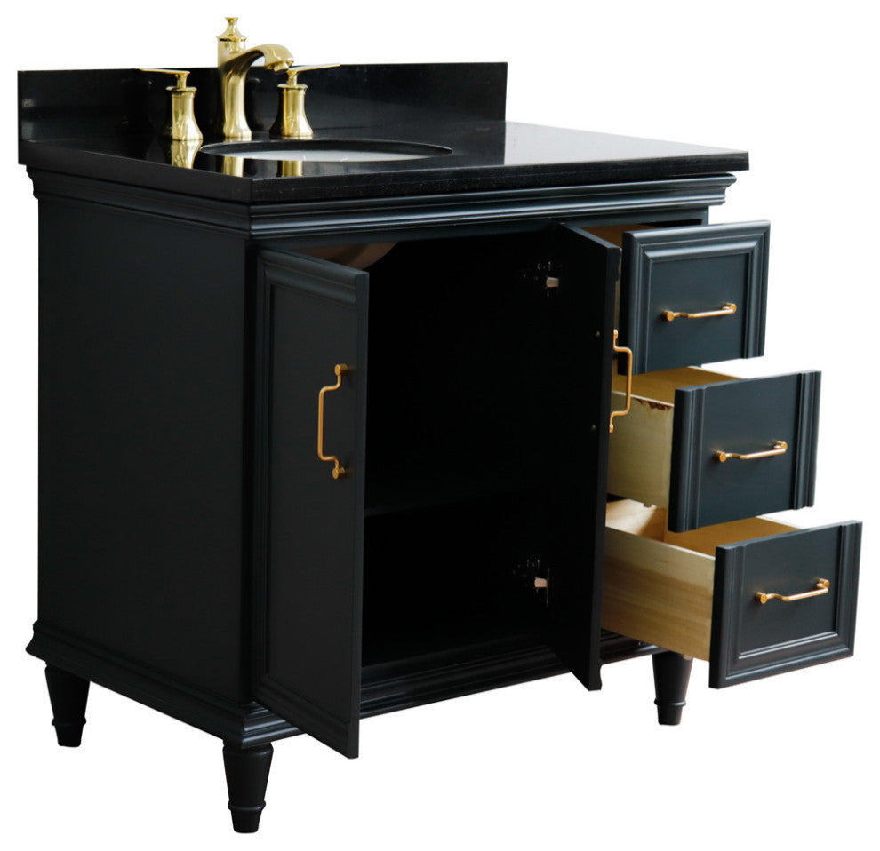 37" Single Vanity, Dark Gray Finish With Black Galaxy