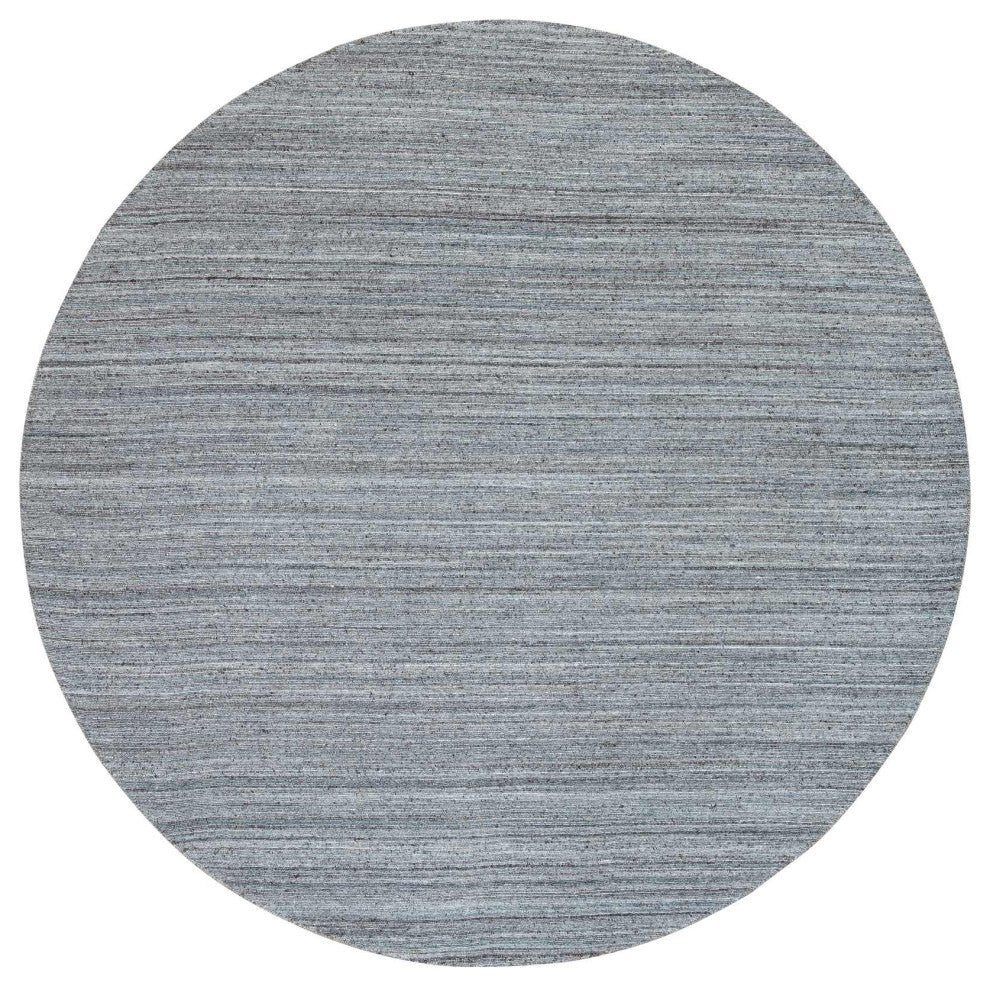 Arsenic Gray Modern Striae Design Wool Hand Loomed Round Oriental Rug  8'x8'