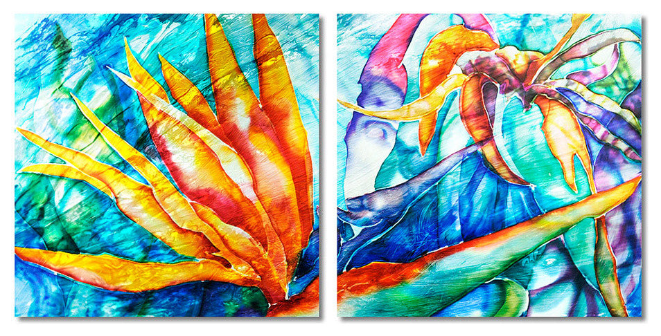 Tropical Birds of Paradise Canvas Wall Art, 2-Piece Set