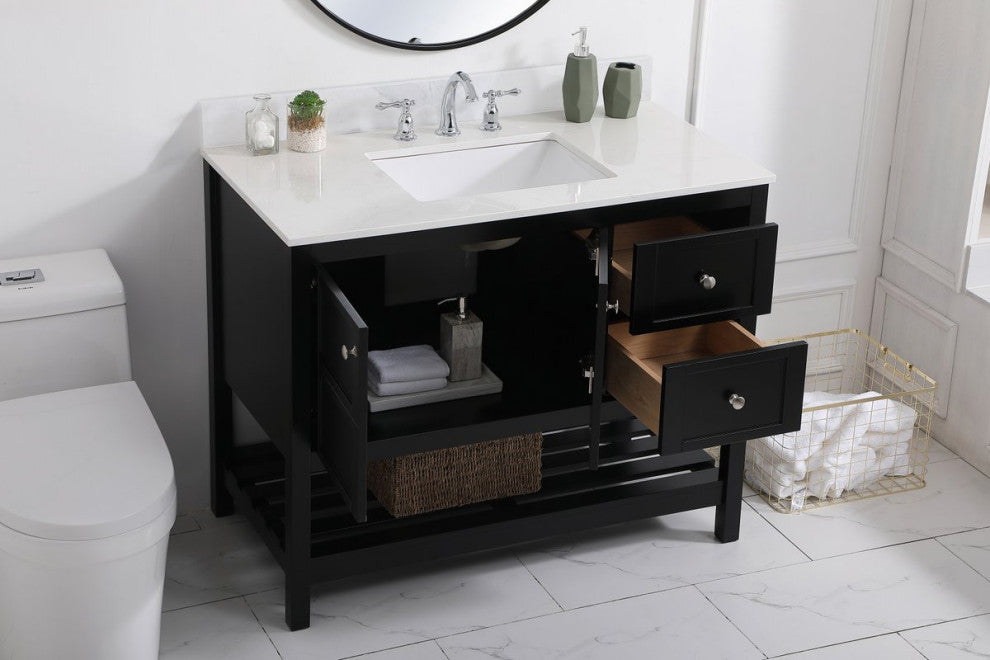 Tobias 42" Single Bathroom Vanity, Black With Backsplash