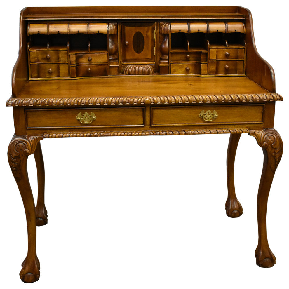 Legacy Solid Mahogany Wood Escritoire Secretary Desk, Light Brown Walnut