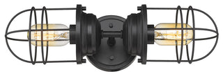 Seaport 2 Light Wall Sconce, Matte Black With Matte Black Metal Cage
