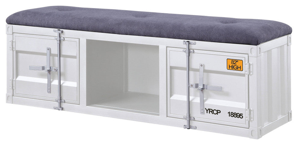 ACME Cargo Storage Bench, Gray Fabric and White