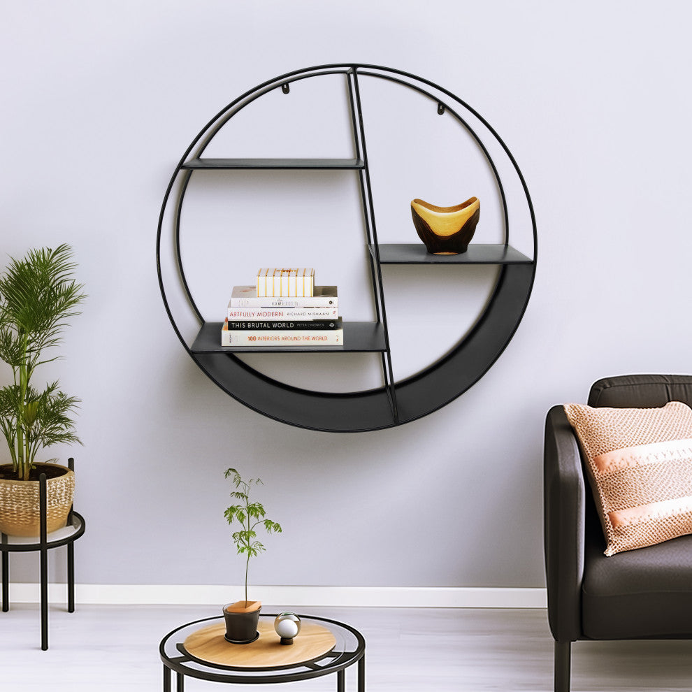 Metal, 32" 4-Layered Round Shelf, Black