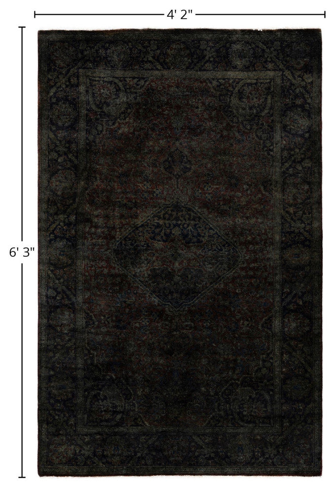 Overdyed One-of-a-Kind Hand-Knotted Area Rug Black, 4' 2" x 6' 3"