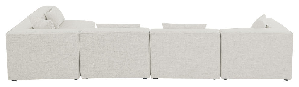 Cube Upholstered Modular Sectional, Cream, 5-Piece: 3 Armless Chair, 2 Corner Chair, Linen Texured Fabric