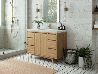 Madison Teak 48 Single Sink Bath Vanity in Light Natural 2" Carrara Quartz