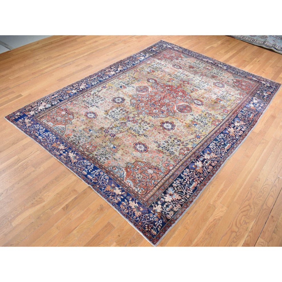 Green, Rare Antique Persian Sarouk Fereghan Hand Knotted Wool Rug, 8'4"x11'6"