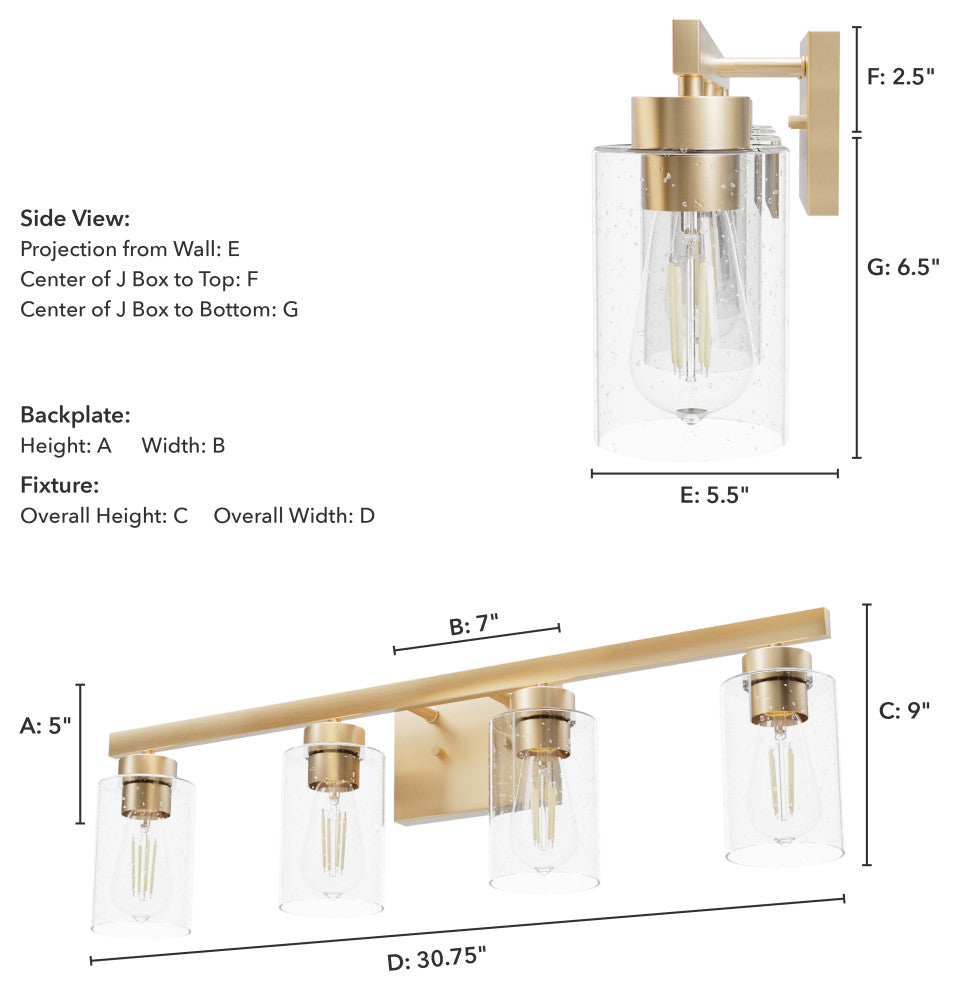 Hartland Alturas Gold With Seeded Glass 4 Light Vanity Wall