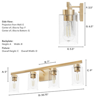 Hartland Alturas Gold With Seeded Glass 4 Light Vanity Wall