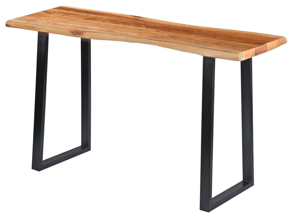 Industrial Wooden Live Edge Desk With Metal Sled Leg Support Brown and Black