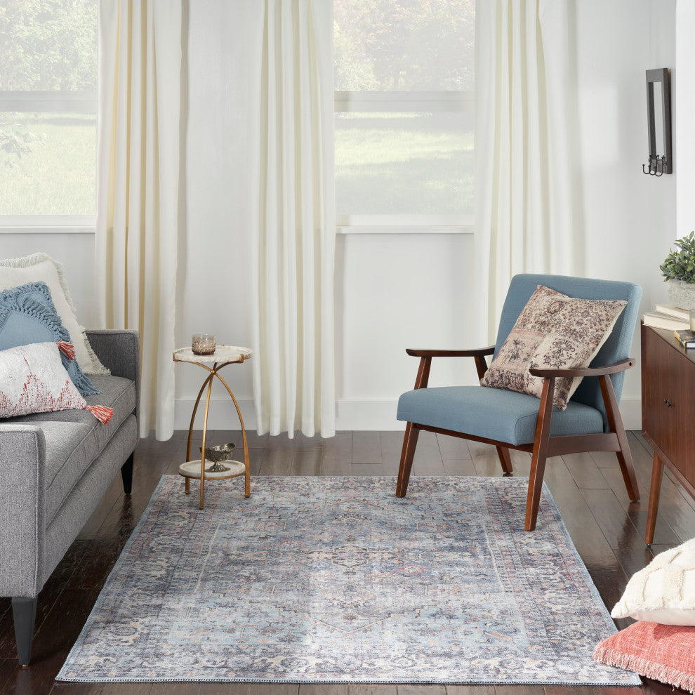 Nicole Curtis Nc Series 1 5' x 7' Light Grey/Blue Machine Washable Area Rugs