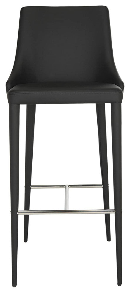 Modern Bar Stool, Black PU Leather Upholstery & Elegant H-Shaped Chrome Footrest