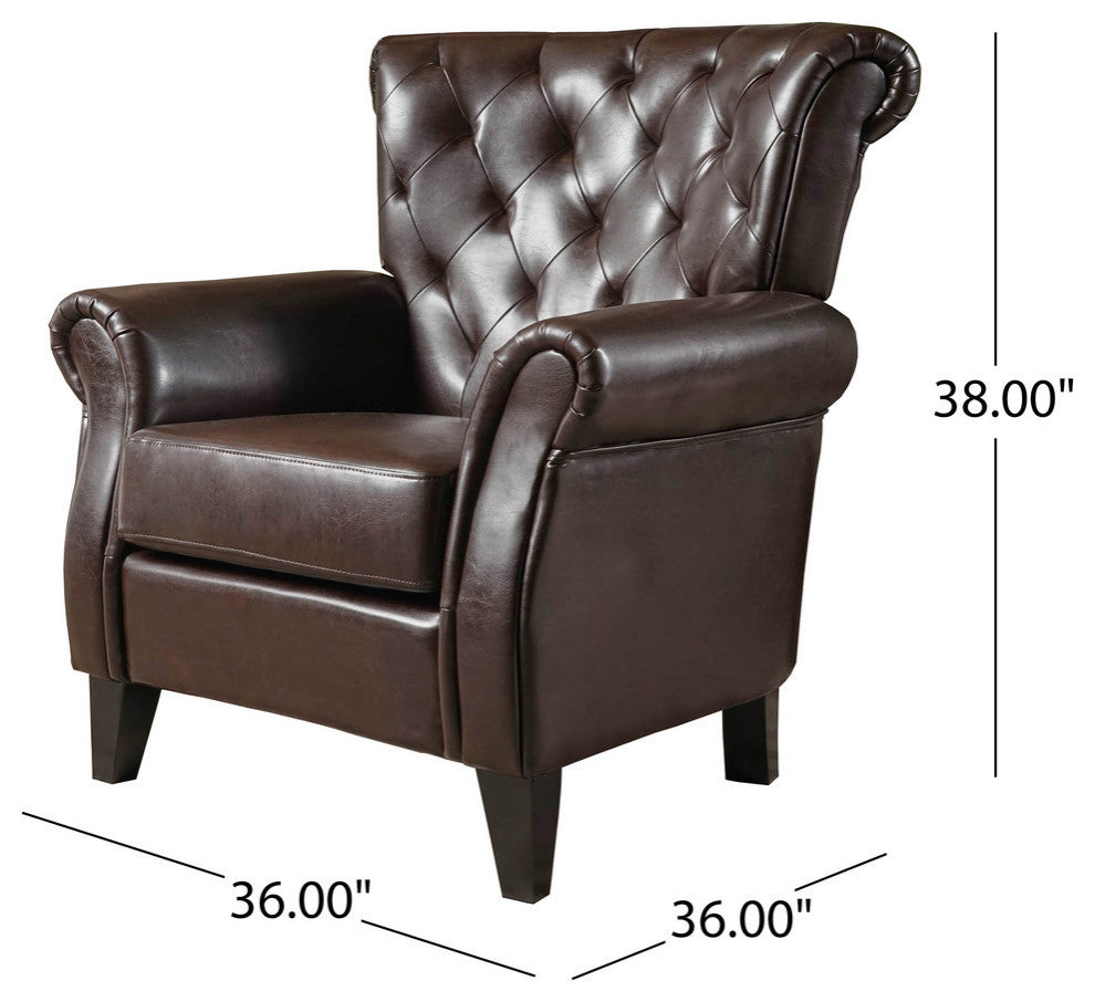 Solvang Contemporary Oversized Tufted Leather Club Chair, Hazelnut Brown