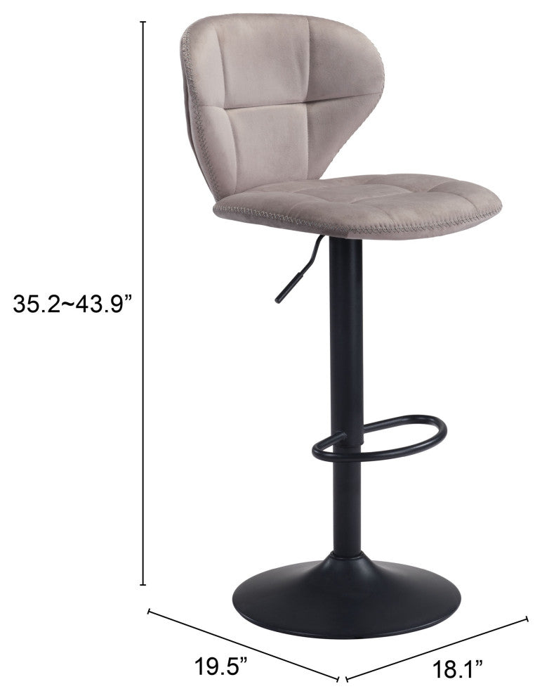 Bar Stool Chair Barstool, Steel Metal, Fabric, Gray, Black, Cafe Bistro