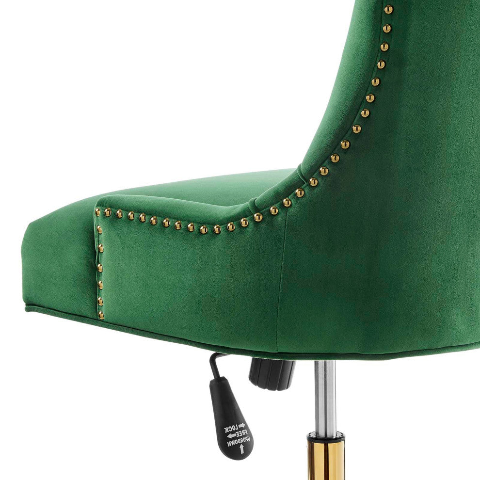 Computer Work Desk Tufted Chair, Velvet, Gold Green, Home Business Office