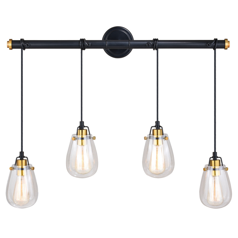 Kassidy 4L Dual Mount Linear Chandelier or Vanity Light Black and Natural Brass