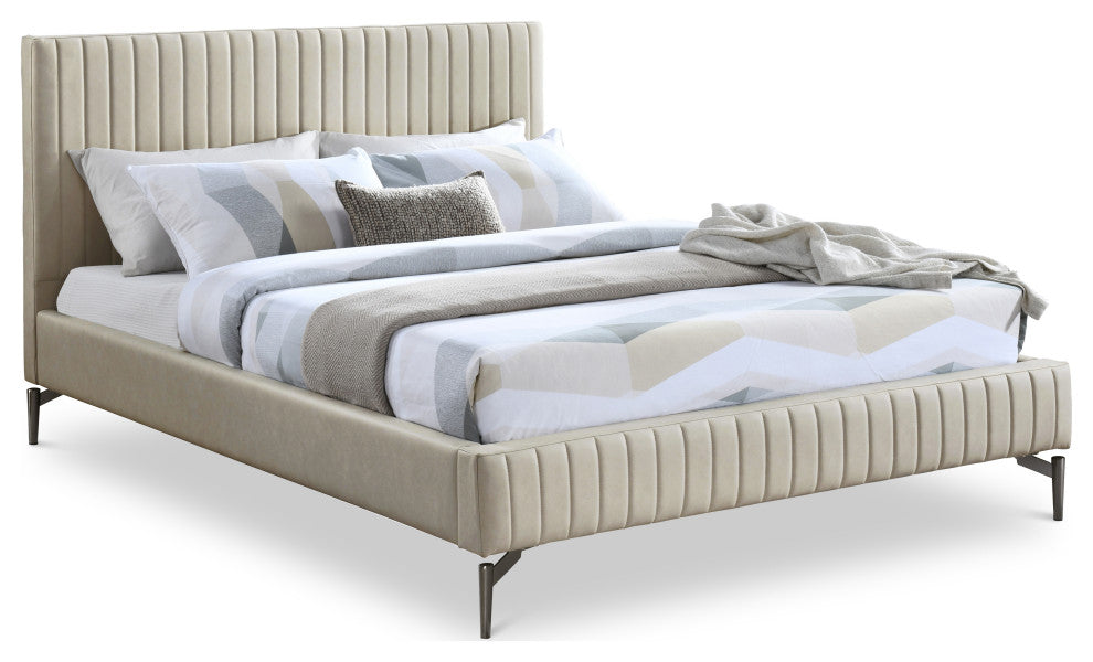 Gallo Vegan Leather Upholstered Bed, Beige, Full