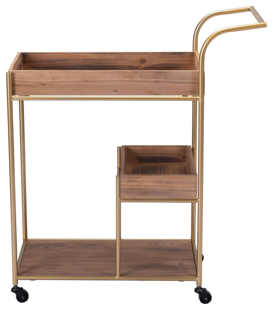 Bar Cart, Steel Metal, Wood, Brown, Gold, Bar Kitchen Pub Cafe Bistro