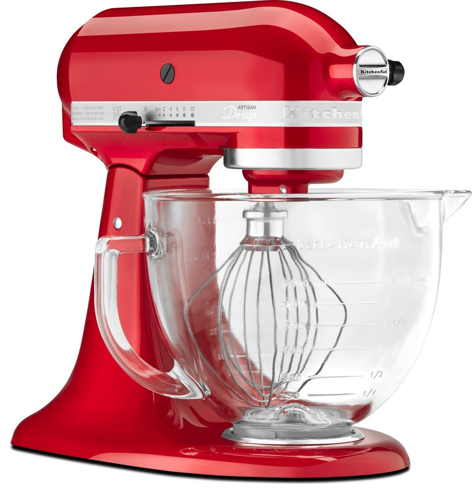 KitchenAid KSM155GBCA Candy Apple Red 5 qt Tilt Head Stand Mixer with Glass Bowl