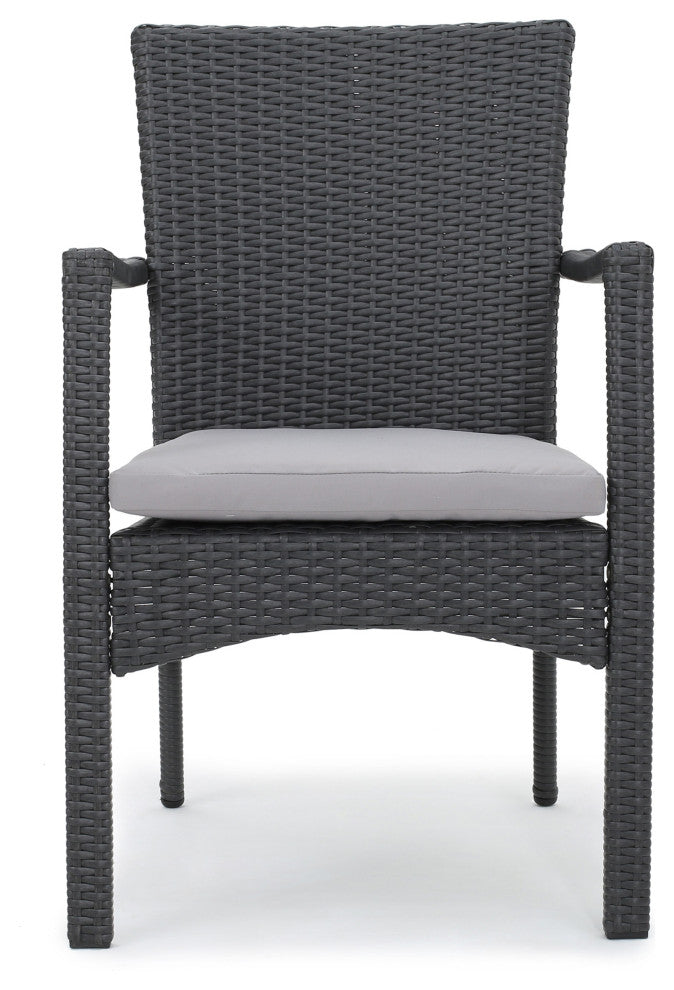 GDF Studio 5-Piece Leah Outdoor Wood and Wicker Dining Set, Gray and Gray