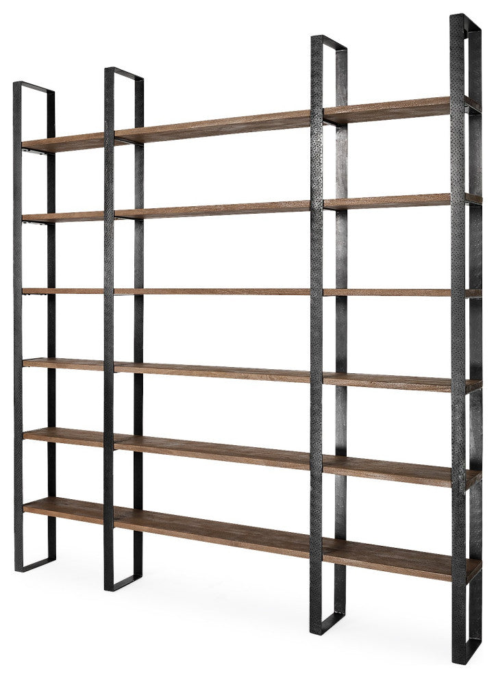 Black Iron Framed Wooden Shelving Unit