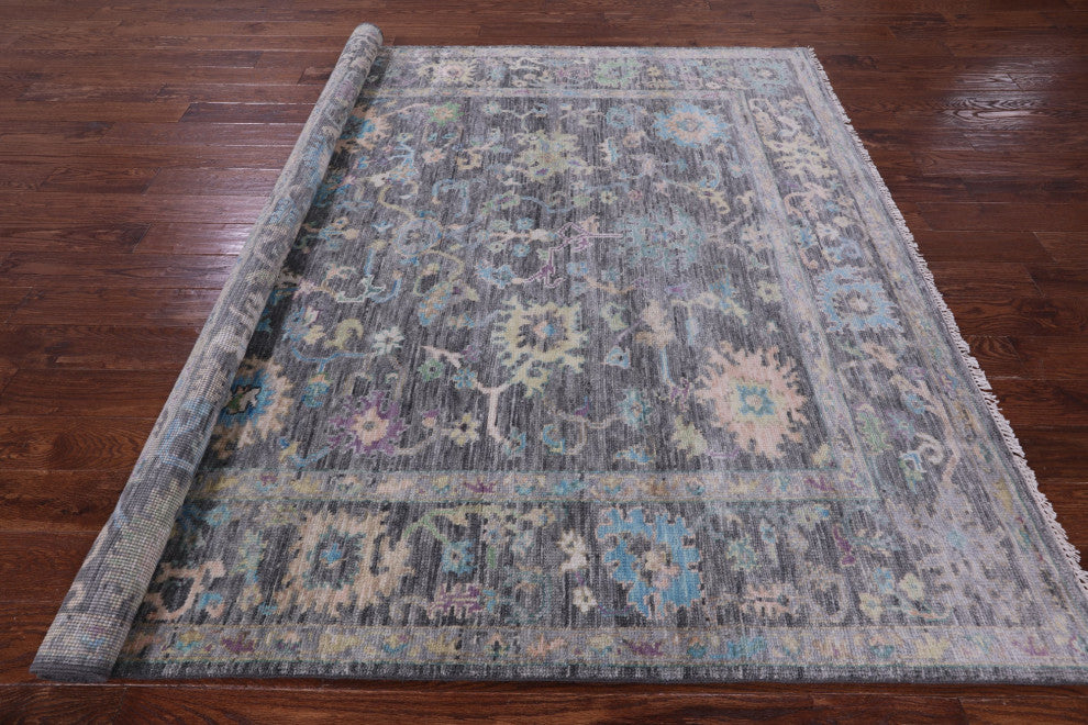 7' Square Turkish Oushak Hand Knotted Wool Rug - Q14972