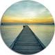 Wood Pier Into The Yellow Blue Sea, Bridge Circle Metal Wall Art, 36"