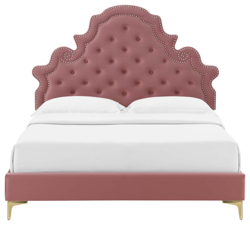 Gwyneth Tufted Performance Velvet King Platform Bed - Dusty Rose