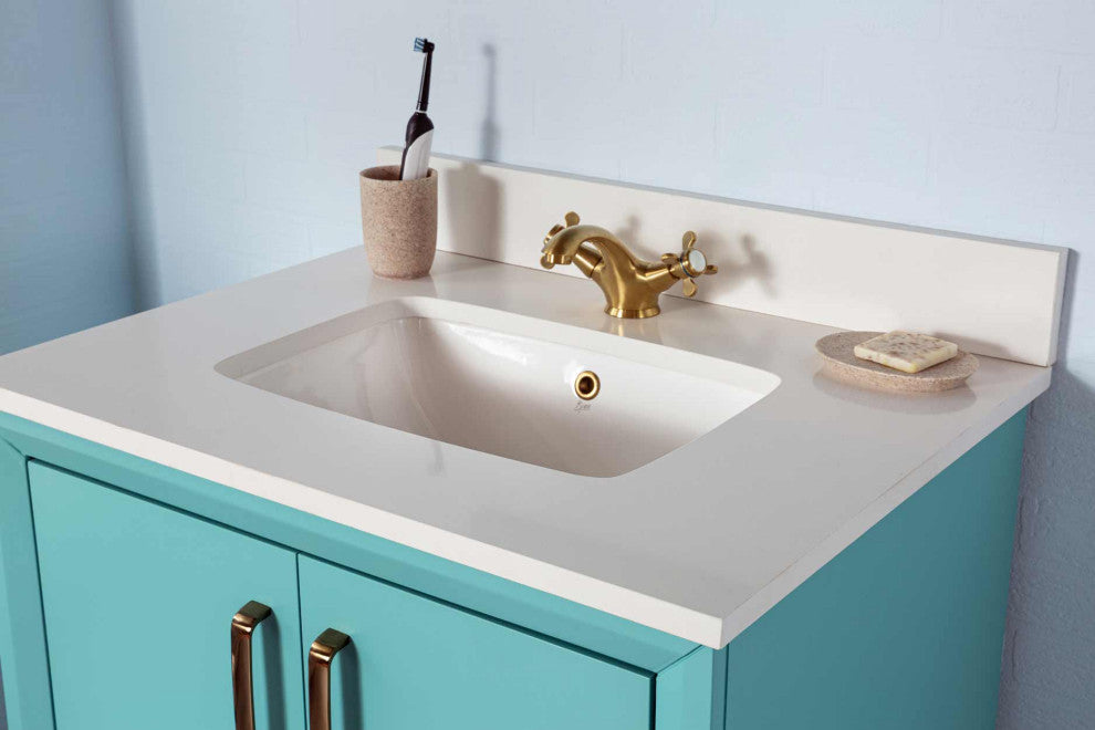 Fabia Collection 30" Bathroom Vanity With Sink, Mirror, Countertop, Turquoise