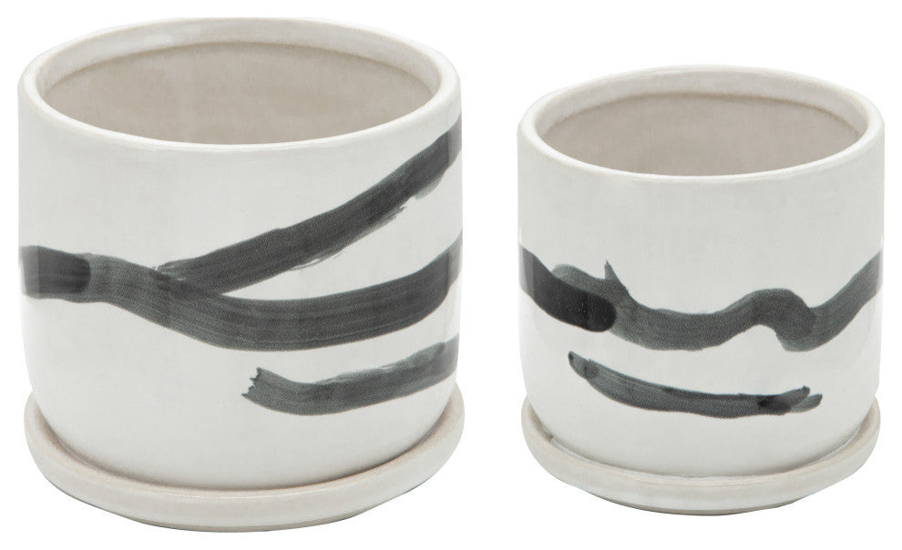 2-Piece Set Painted Planters With Saucer White