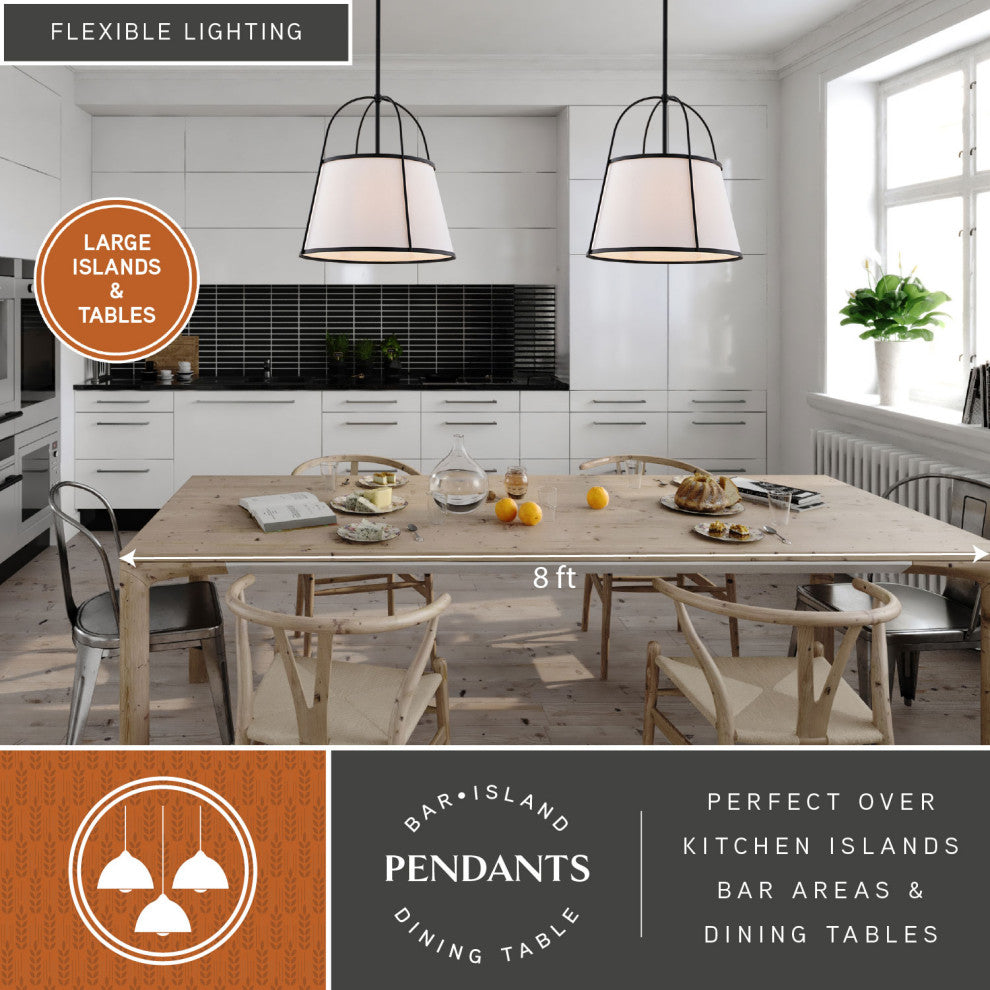 Marion 1-Light Matte Black Mid-Century Modern Cone Pendant, White Fabric Shade, Matte Black