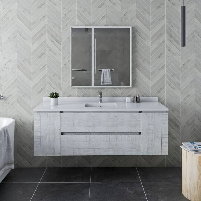 Fresca Formosa Modern 59" Rustic White Wall Hung Bathroom Cabinet
