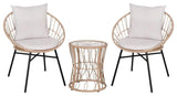 Devon 3-Piece Bistro Set, 2 Papasan Chairs w/Cushions, Glass Top Side Table, Tan