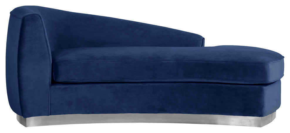 Julian Velvet Upholstered Chaise, Navy, Chrome Base