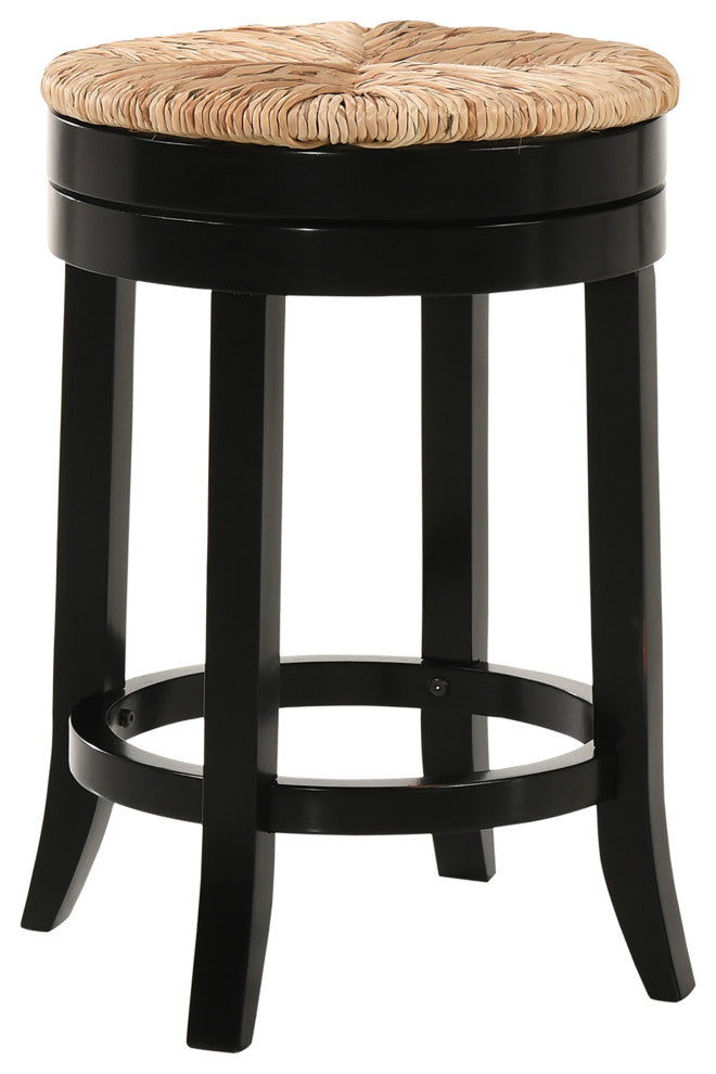 Irving 24" Swivel Rush Seat Counter Stool, Antique Black