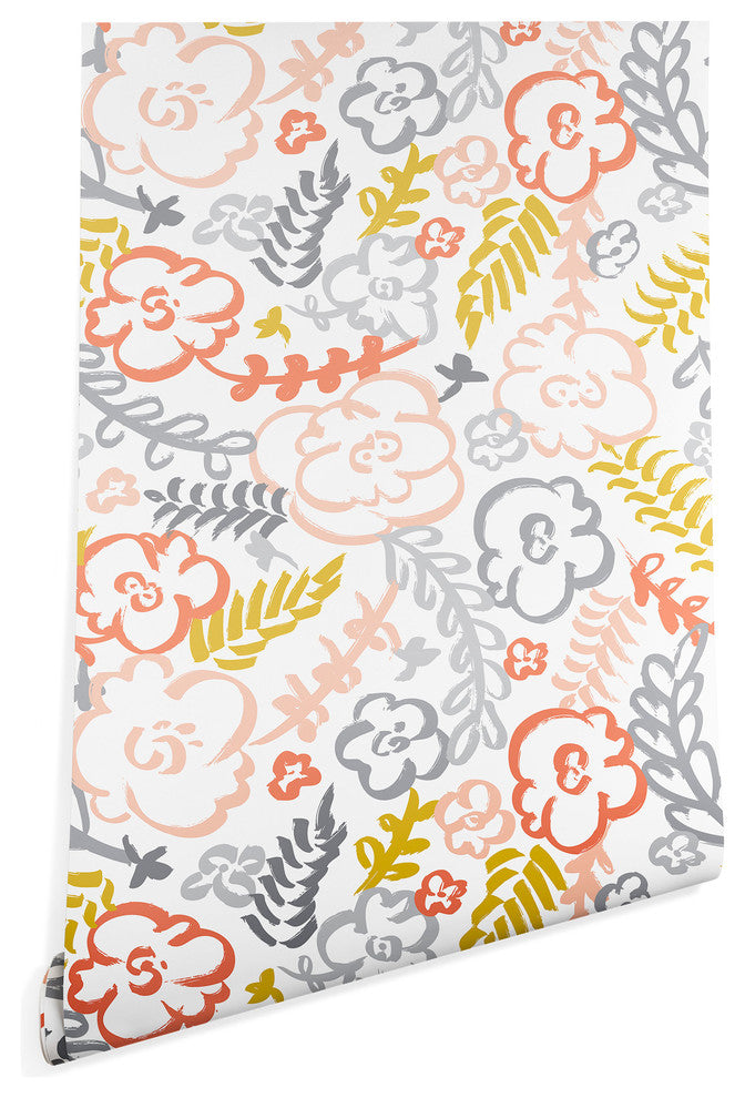 Deny Designs Heather Dutton Floral Brush Wallpaper, White, 2'x10'