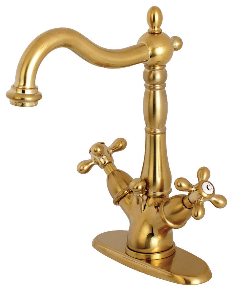 Kingston Brass Two-Handle Bathroom Faucet With Brass Pop-Up, Brushed Brass