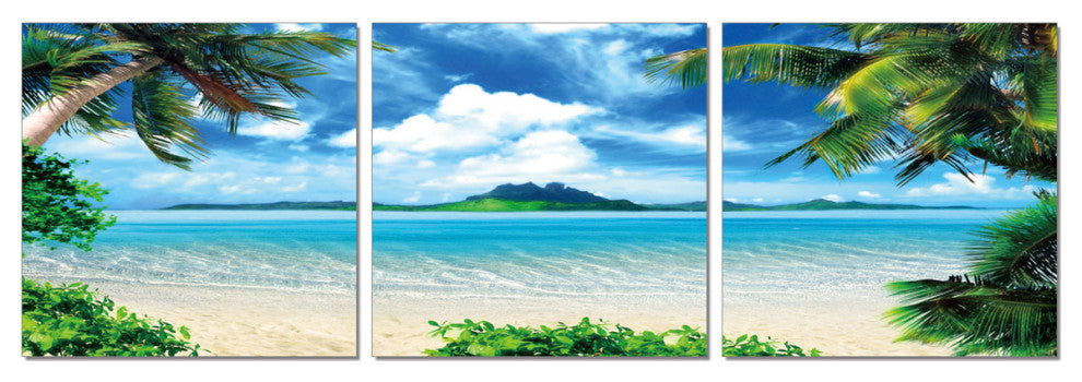 HomeRoots 24" Multicolor Canvas 3 Panels Beach Photo